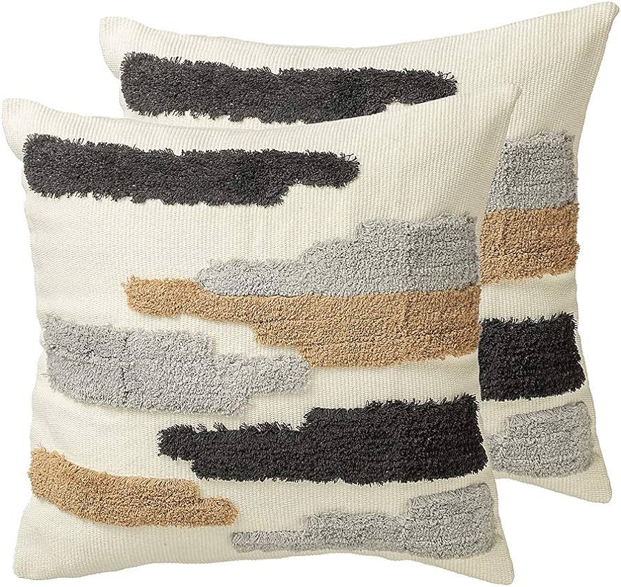 Ququanway Boho Neutral Throw Pillow Covers 18x18 inch Set of 2, Tribal Bohemian Woven Tufted Pill... | Amazon (US)
