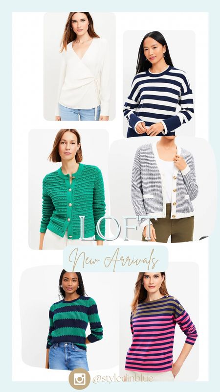 Spring looks, spring tops, stripe tops, pink tops, stripe sweater, green sweater, green cardigan, white blouse, pink stripe top 

#LTKSeasonal #LTKstyletip #LTKsalealert