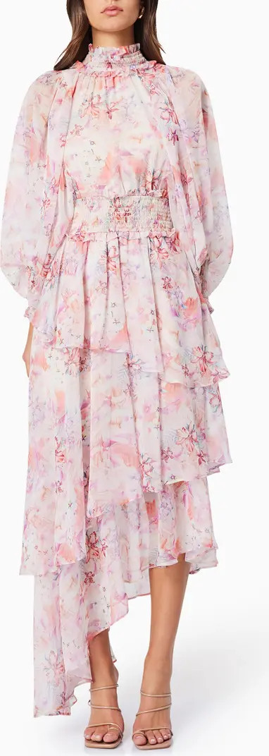 Astrid Floral Print Long Sleeve Asymmetric Chiffon Dress | Nordstrom