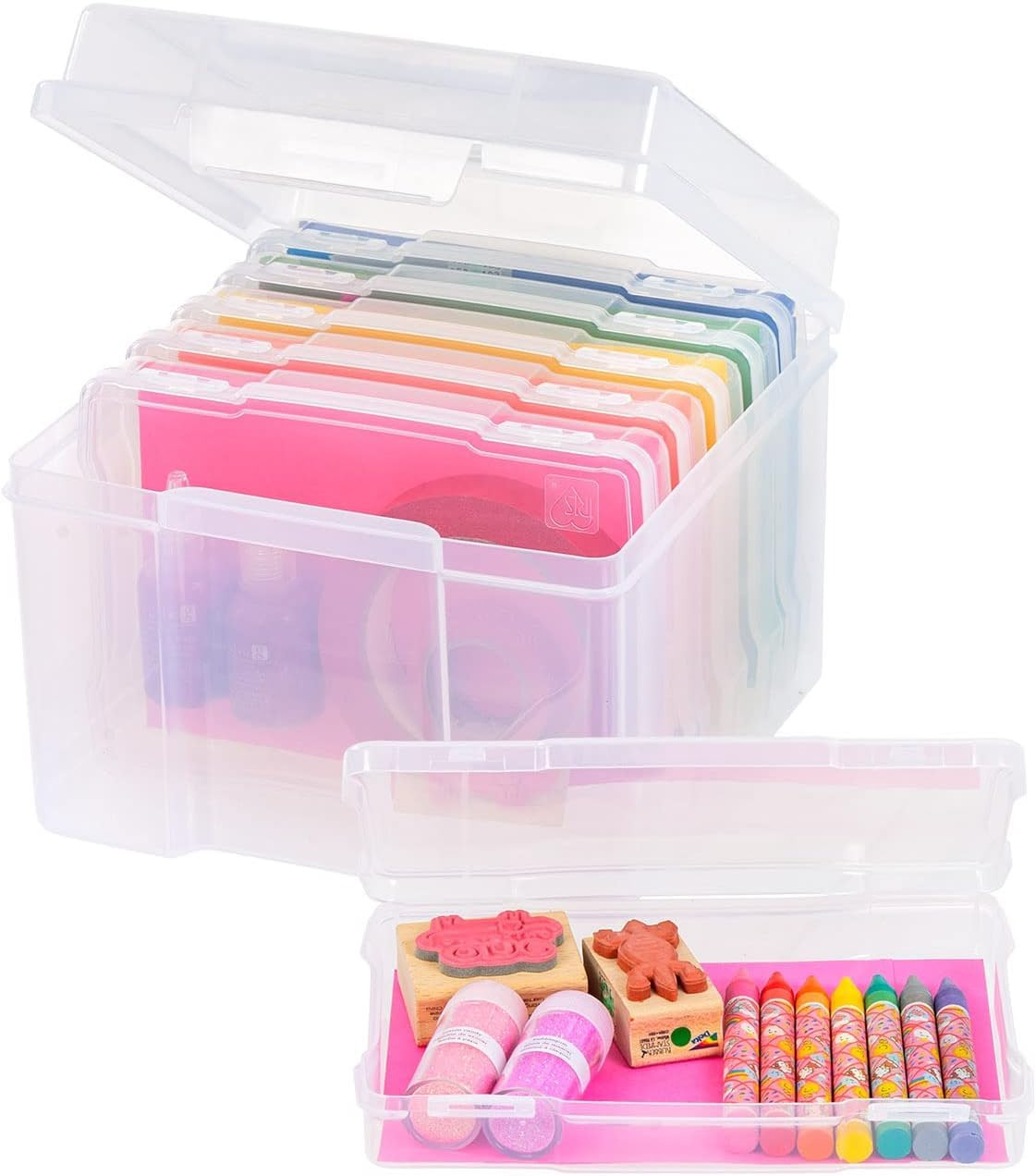 IRIS USA 5" x 7" Photo Storage Box Craft Keeper, Transparent Protection Container with 6 Organiza... | Amazon (US)