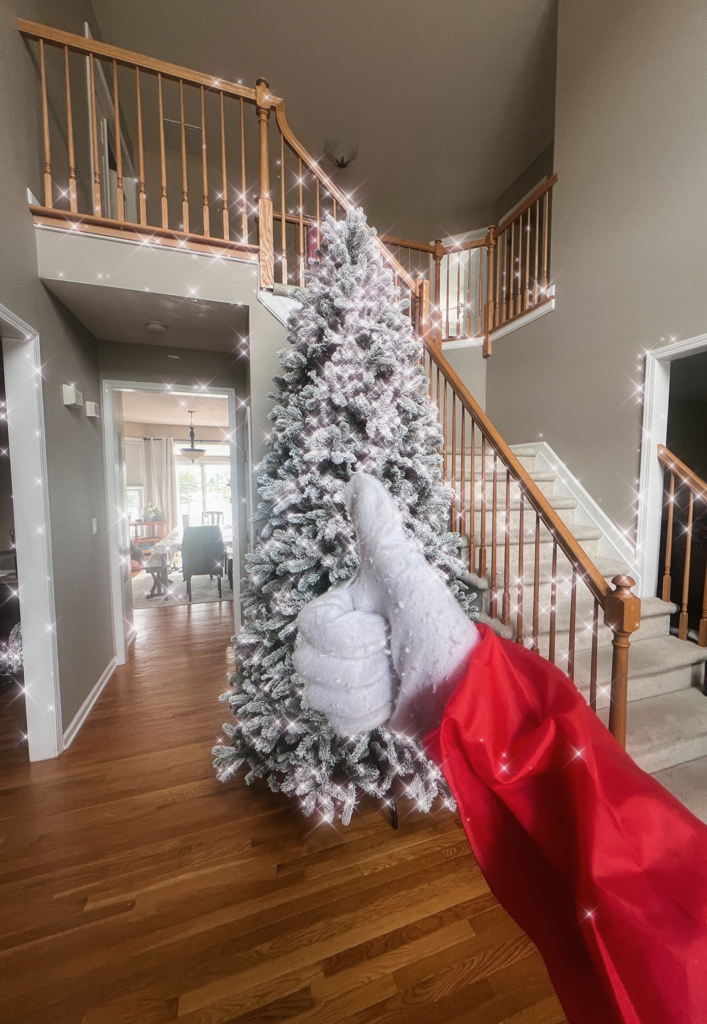 10 foot flocked King of Christmas tree. Also, these gloves are a game changer!
