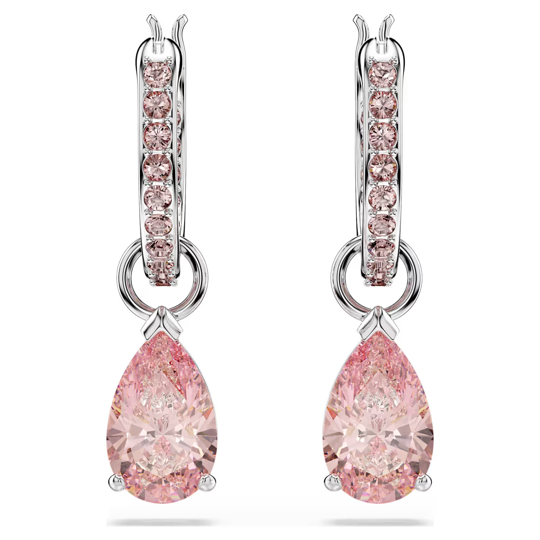 Attract drop earrings, Pear cut, Pink, Rhodium plated by SWAROVSKI | SWAROVSKI