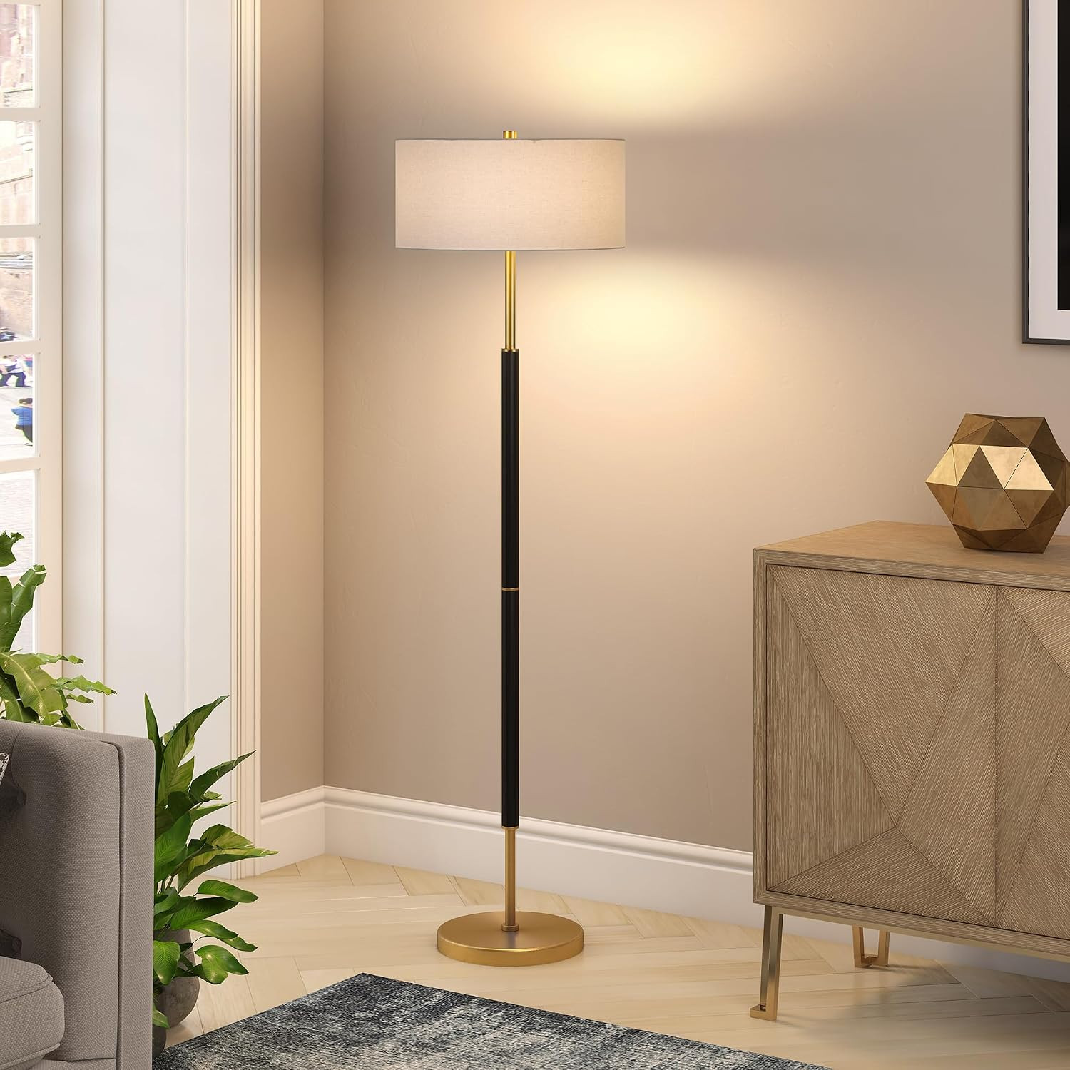 Henn&Hart 61" Modern 2-Light Floor Lamp, Flat Black | Amazon (US)