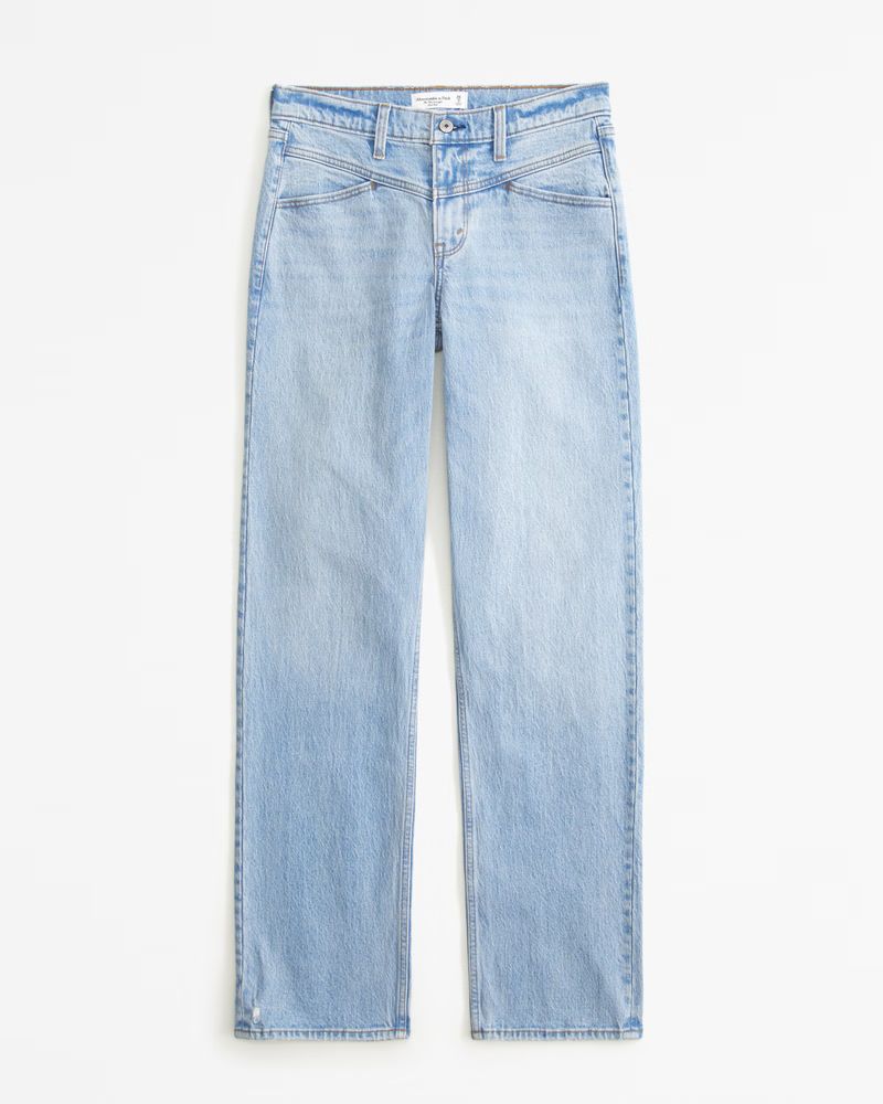 Abercrombie & Fitch Women's Mid Rise 90s Straight Jean in Light With Yoke Front - Size 36 LONG | Abercrombie & Fitch (US)