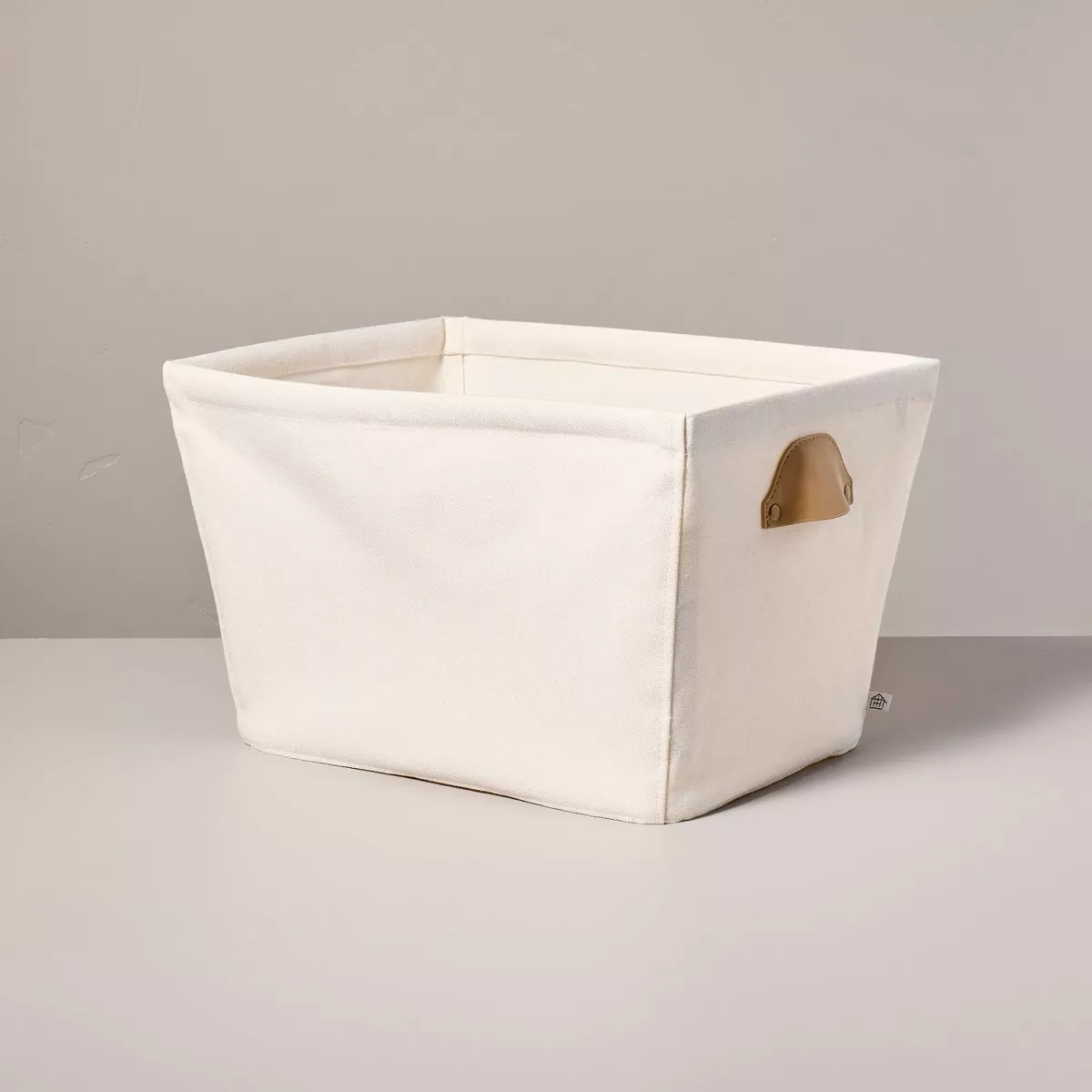 Decorative Canvas Storage Bin with Faux Leather Cup Handles Cream/Tan - Hearth & Hand™ with Mag... | Target