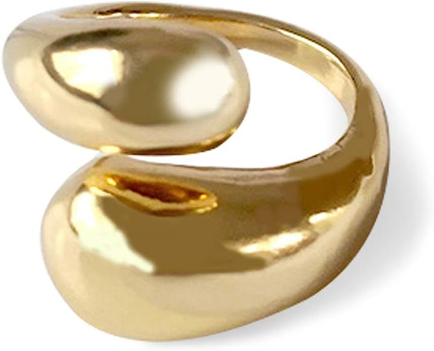 KURTCB Chunky Open Ring 14k Gold Plated Minimalist Adjustable Dome Teardrop Wide Bold Statement R... | Amazon (US)