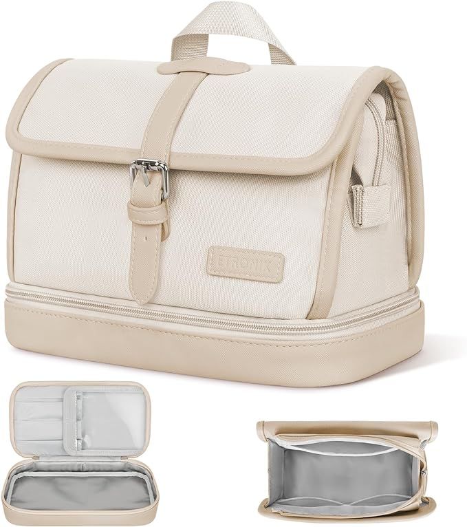ETRONIK Flap Makeup Bag, Double Layer Travel Makeup Bag, Large Leather Cosmetic Travel Bag, Porta... | Amazon (US)