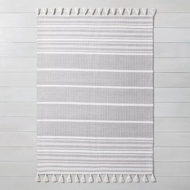 Pick Stitch Textured Stripe with Tassel Rug Jet Gray - Hearth & Hand™ with Magnolia | Target