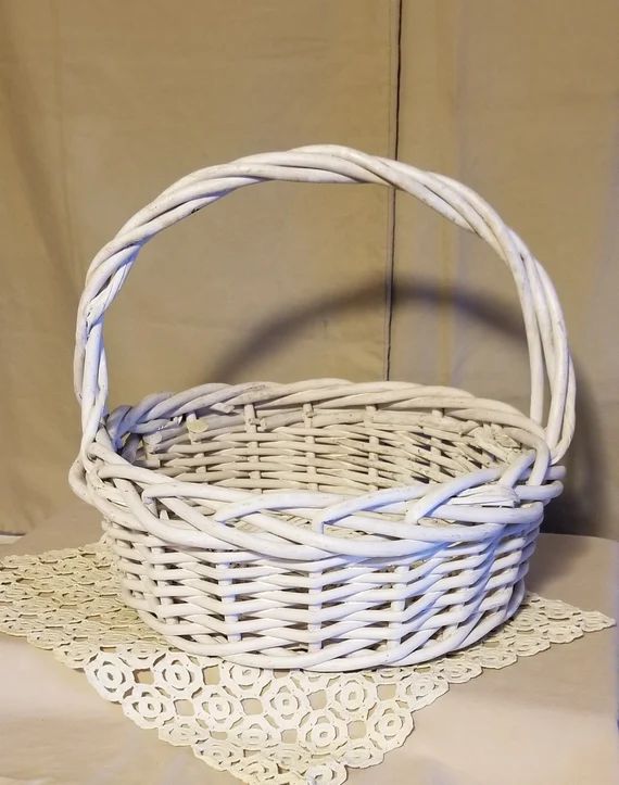 Vintage Wicker Basket White Round 12 x 12 x 11 LARGE | Etsy (US)