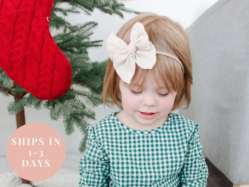 Large Natural Linen Hair Bow Neutral Hair Bow for Baby - Etsy | Etsy (US)