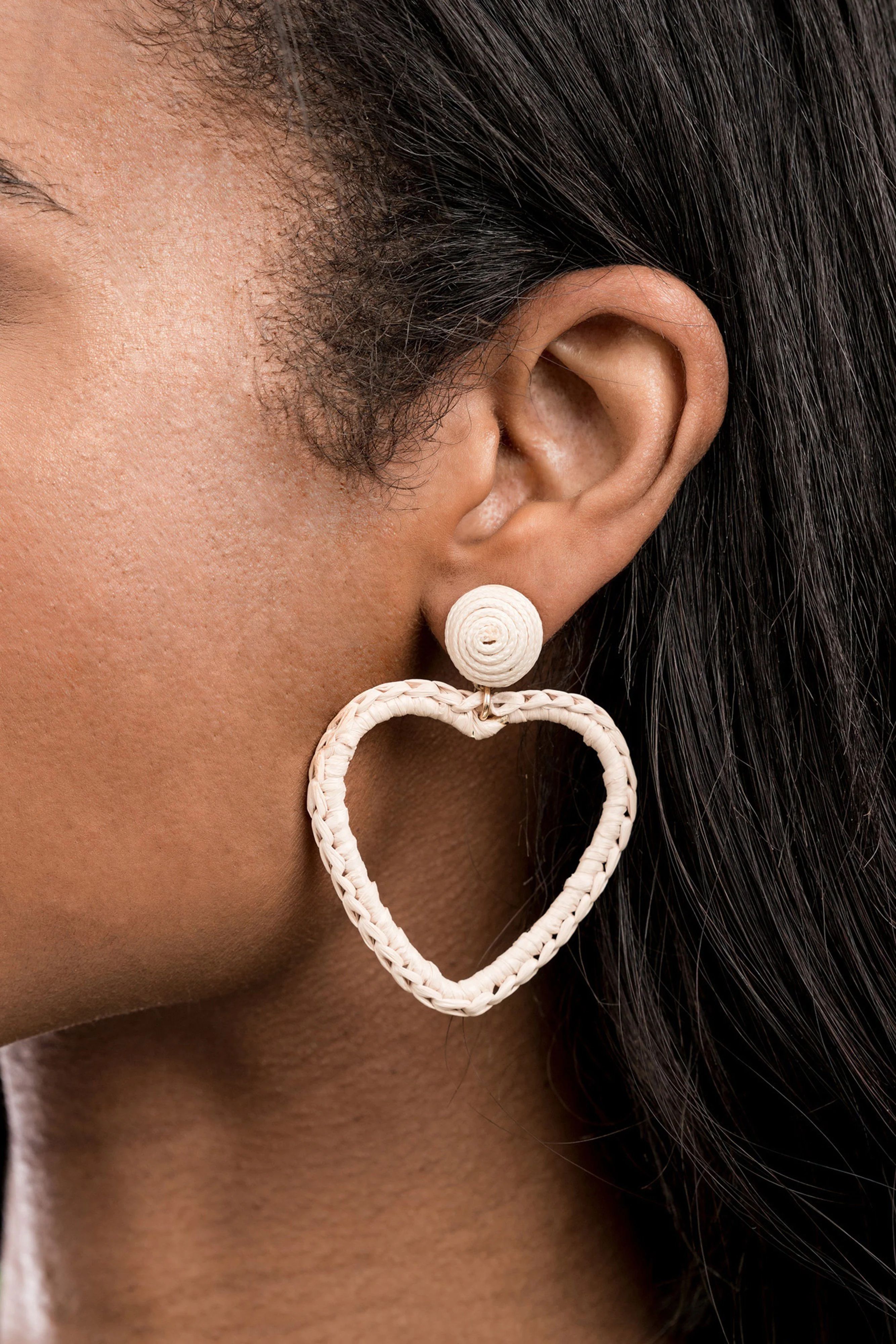 Crochet Heart Earring - Natural | Rachel Parcell