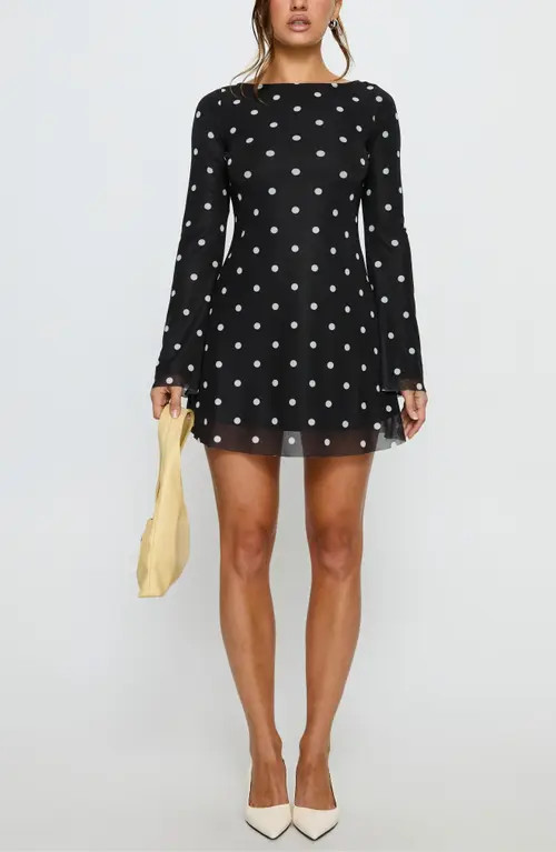 Princess Polly Lukea Polka Dot Long Sleeve Mesh Minidress in Black Polka Dot at Nordstrom, Size 0 | Nordstrom