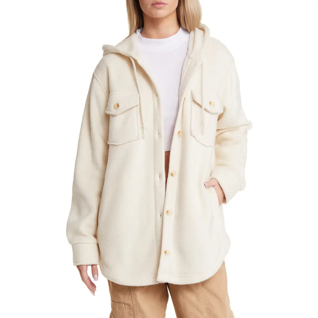 Thread & Supply Hooded Fleece Shacket in Ivory at Nordstrom, Size Medium | Nordstrom
