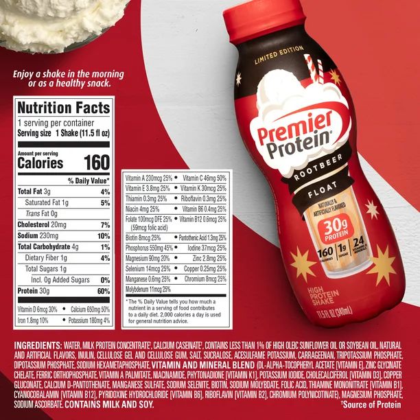 Premier Protein Shake, Root Beer Float Limited Time, 30g Protein, 11.5 fl oz, 12 Ct | Walmart (US)