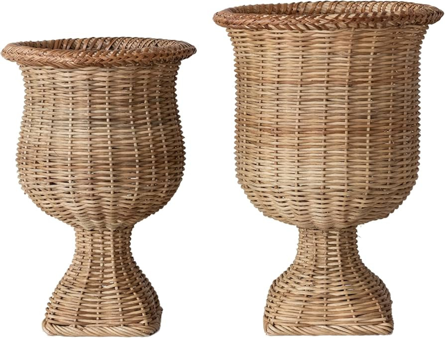 Creative Co-Op 2-Piece Woven Rattan Urn Set, Natural Finish | Amazon (US)