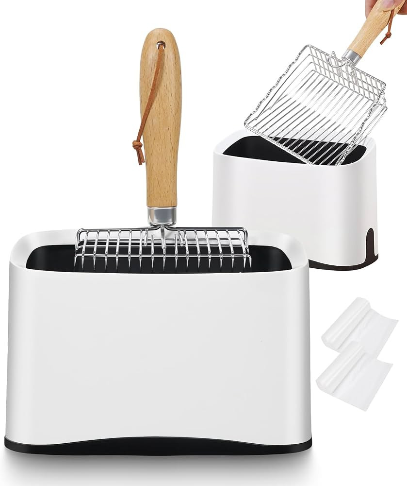 Metal Cat Litter Scoop with Holder, Poop Scooper with Stand&2 Rolls of Garbage Bag, Heavy Duty St... | Amazon (US)
