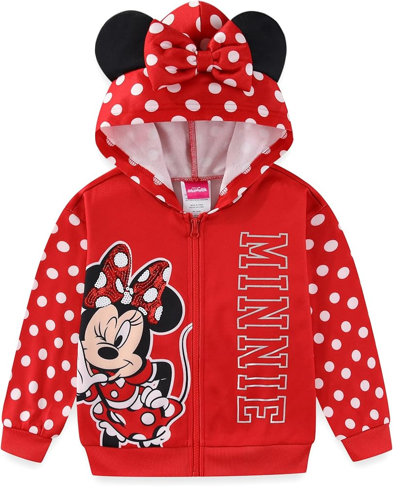 Disney Minnie Mouse Girls Zip Up Hoodie with Bow and Ears for Toddler and Big Kids | Amazon (US)