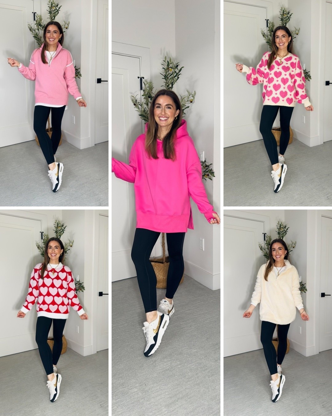 Pretty in pink pullovers to wear with leggings - so cute for Valentine’s Day outfit or just getting excited for spring 💗💗
Amazon casual outfits, mom outfit, valentines outfit women, date night outfit, comfy cozy, vday sweater, hearts sweater , Nike sneakers 

#LTKPetite #LTKootd #LTKValentine