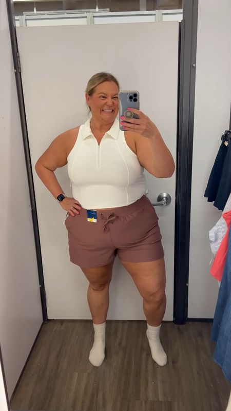 These shorts were so stretchy and comfortable - need these in every size!! Also this crop top did not have a built in bra but it is so cute on! 

#LTKPlusSize #LTKOver40 #LTKFitness