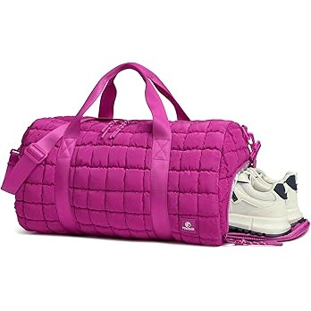 Quilted Duffel Bag for Women, Puffer Gym Duffle Bag with Shoe Compartment Lightweight Large Cross... | Amazon (US)