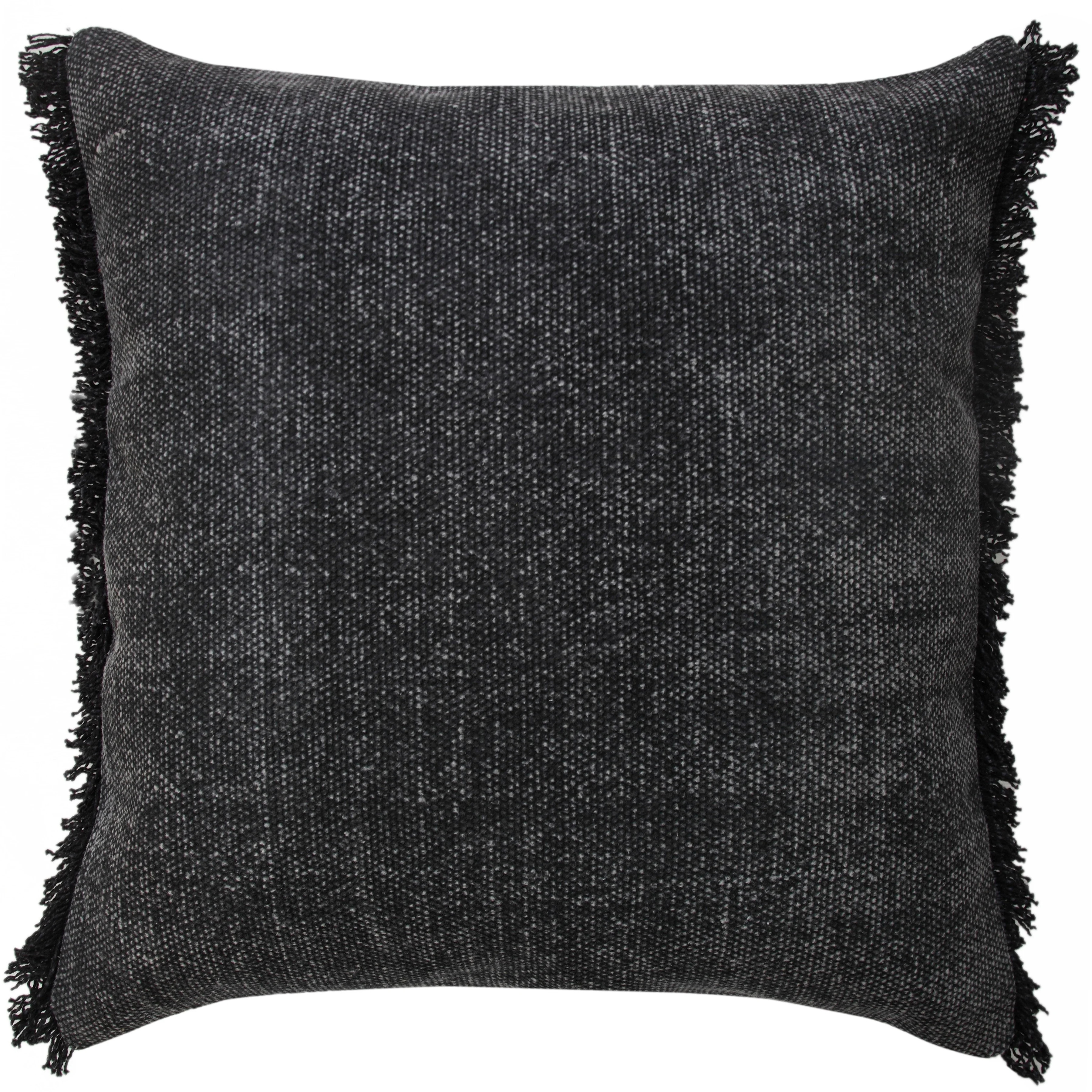 LR Home Indoor Solid Fringe Stonewash Throw Pillow, Jet Black, 20" x 20" | Walmart (US)
