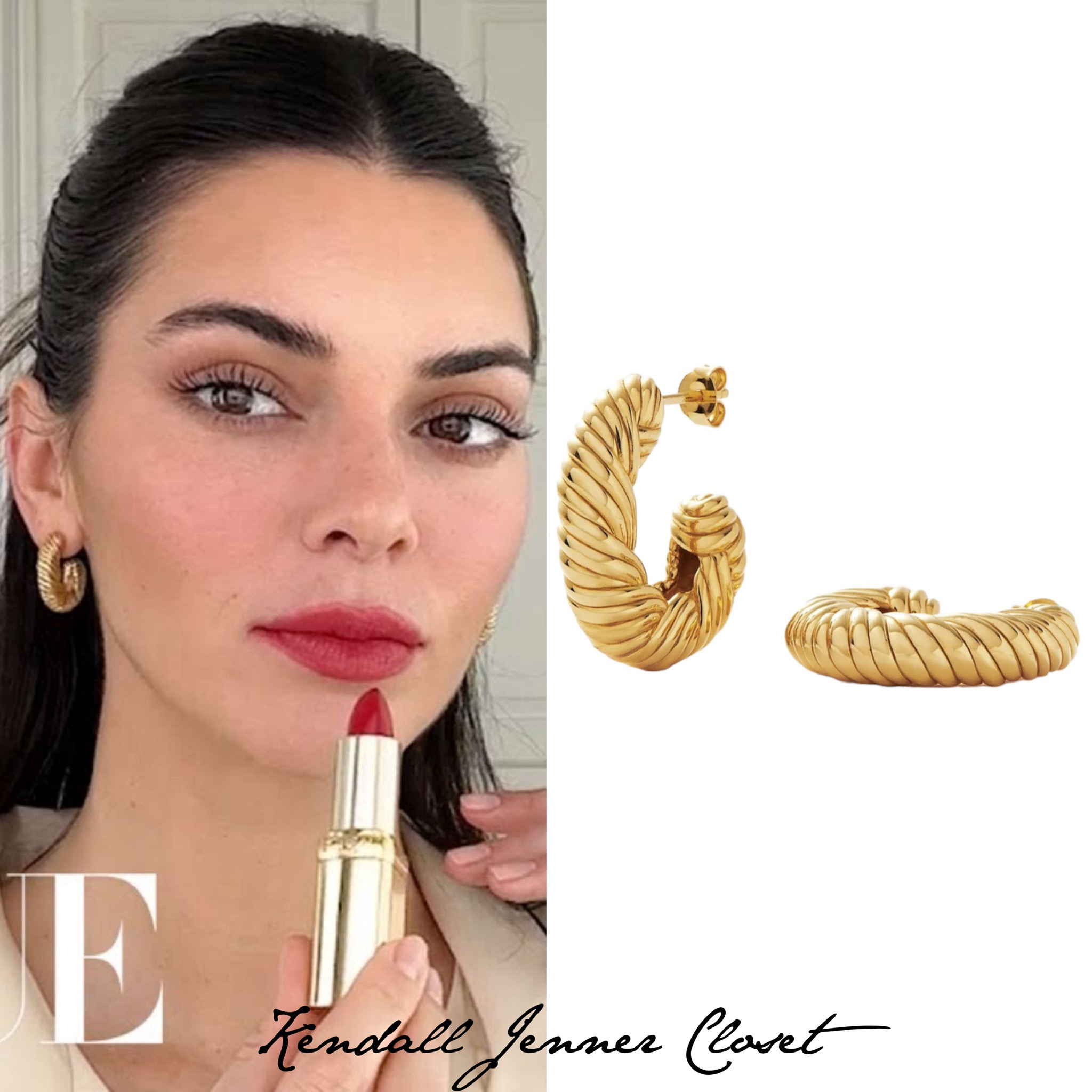 @KendallJenner wears the @MissomaLondon ‘Wavy Ridge Twisted Chubby Medium Hoop Earrings’ ($161) in her #BeautySecrets @Vogue YouTube video. 🫶🏼✨



#LTKstyletip #LTKbeauty