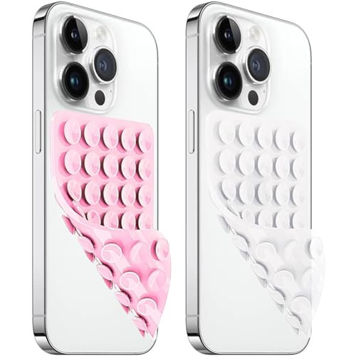 AZXYI 2 Pack Silicone Suction Cup Phone Case Mount Double Sided, Non Slip Phone Accessories for Cellphone, Hands-Free Strong Grip Silicon Phone Holder for Selfies and Videos (LightPink&Translucent) | Amazon (US)