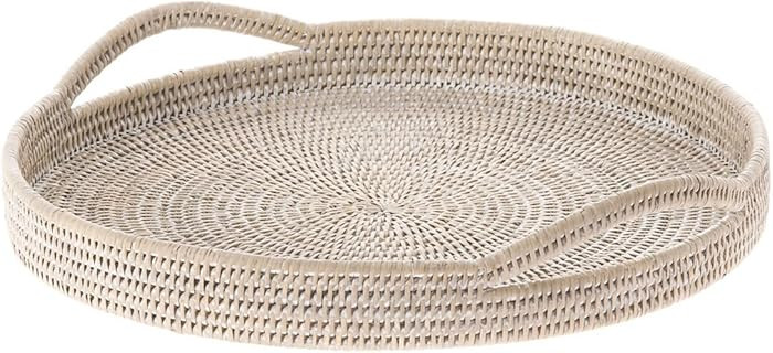 KOUBOO 1020045 La Jolla Rattan Round Serving Tray, White Wash | Amazon (US)