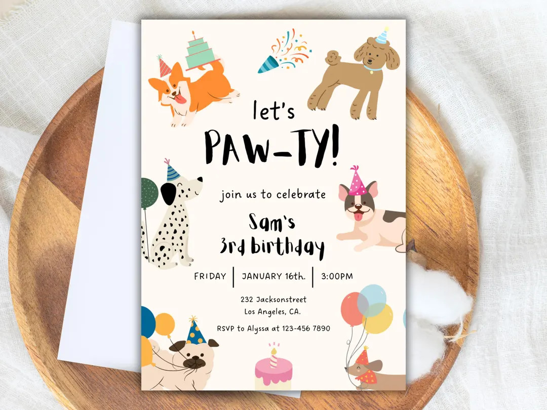 Let's Pawty Dog Birthday Invitation, Calling All Party Animals Kids Birthday Invite, Kids Puppy B... | Etsy (Global)