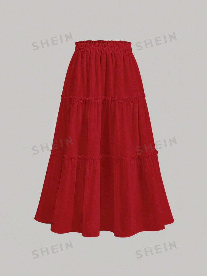 SHEIN MOD Solid Frill Trim Ruffle Hem Skirt | SHEIN