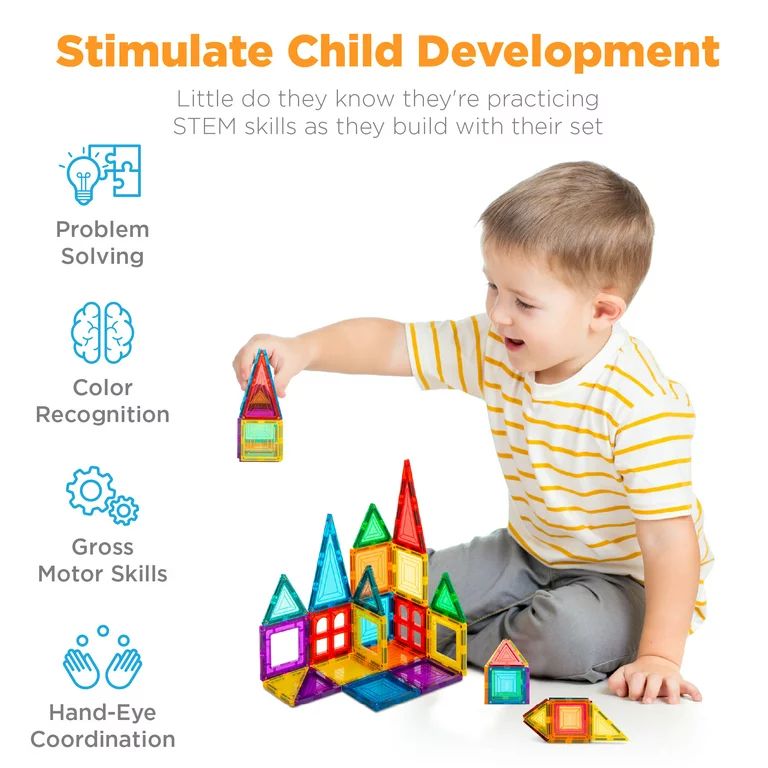 Best Choice Products 32-Piece Kids Magnetic Tiles Set, Educational Building STEM Toy w/ Case - Mu... | Walmart (US)
