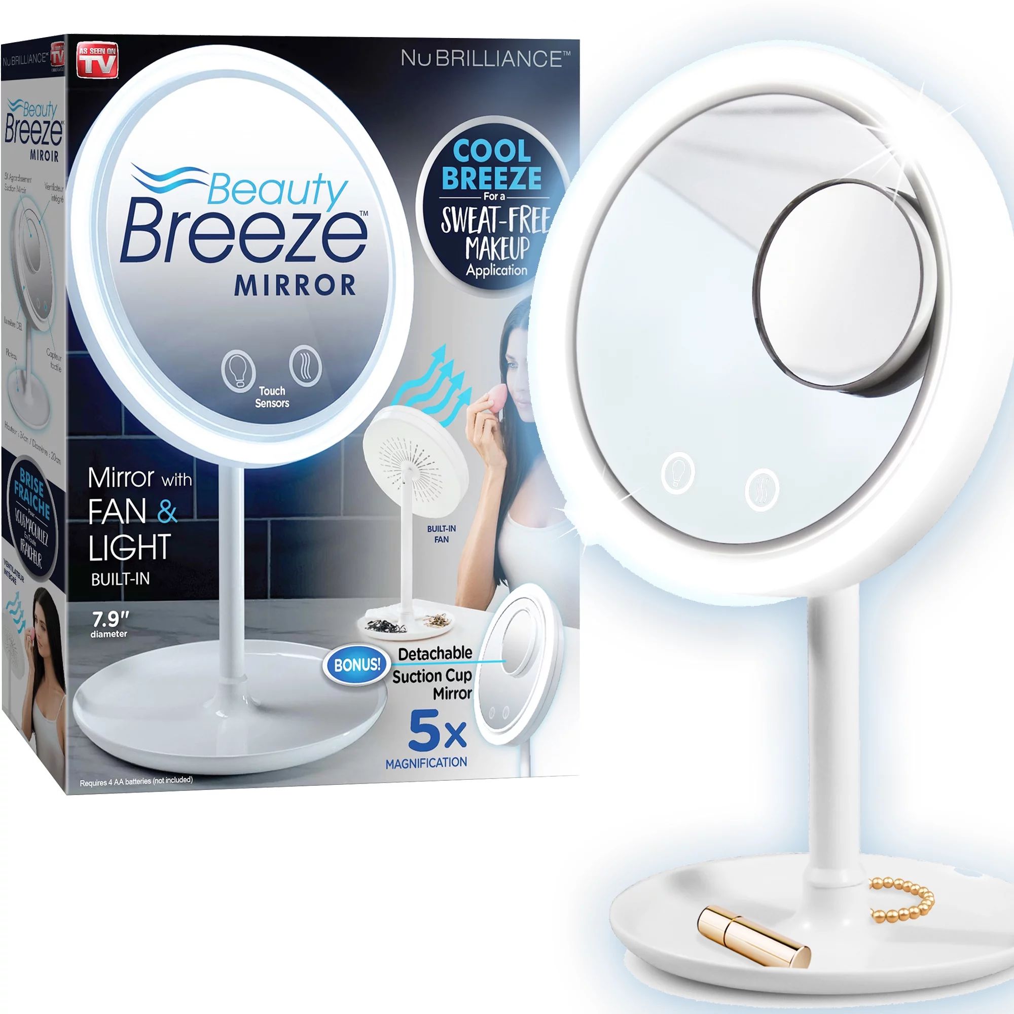 NuBrilliance Beauty Breeze LED Lighted Makeup Shaving Mirror with Built-in Fan and 5x Magnificati... | Walmart (US)