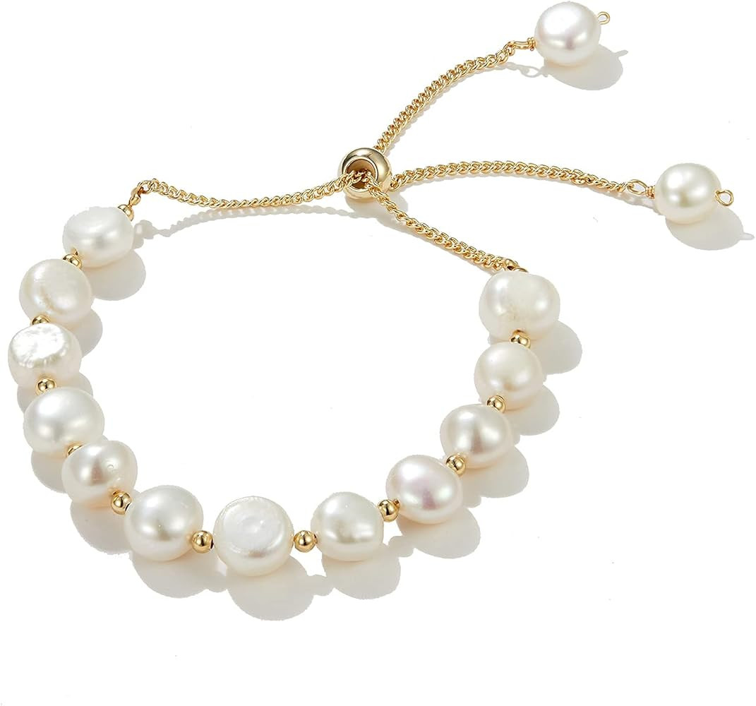 Pearl Bracelet 6mm Handpicked Pearl Chain 18k Gold Plated Delicate Vintage Y2k Jewelry Gifts for ... | Amazon (US)