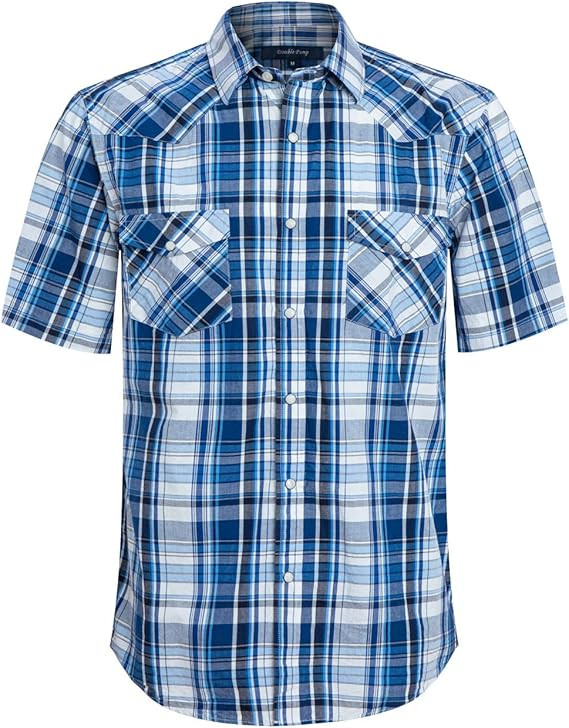 Mens Short Sleeve Western Shirts with Pearl Snap Button Up Casual Regular Fit Plaid Shirts | Amazon (US)