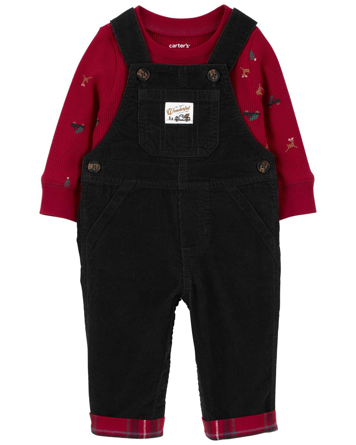 Red/Black Baby 2-Piece Plaid Bodysuit & Corduroy Overall Set | carters.com | Carter's