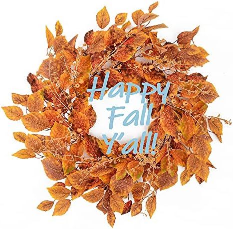 YNYLCHMX Fall Wreath for Front Door Outside 18” Autumn Wreath Golden Leaves Eucalyptus BerriesT... | Amazon (US)