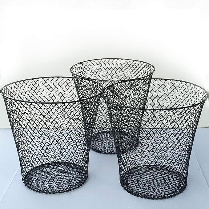 Black Wire Mesh Round Waste Basket (3 Pack), Set of 3 | Amazon (US)
