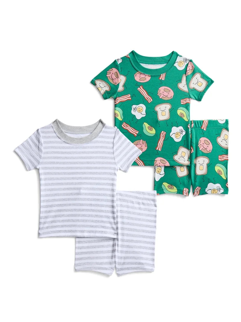 Wonder Nation Toddler Boys Short Sleeve Tee and Shorts Cotton Tight Fit Pajama Set, 4-Piece, Size... | Walmart (US)