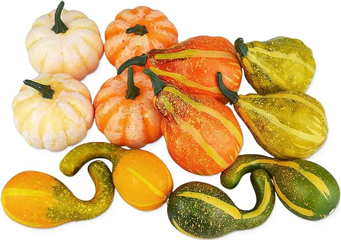 12Pcs Lifelike Simulation Realistic Mixture of Artificial Pumpkins Fake Vegetable Fruit for Home ... | Amazon (US)