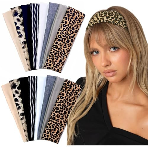 Huachi Headbands for Women Non Slip 16 Pack Trendy Women Headbands Cheetah Print, Elastic Hair Bands Soft Cloth Fabric Fashion Hair Accessories | Amazon (US)