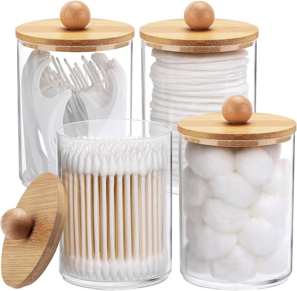 Tbestmax 4 Pack Qtip Holder, 10-Ounce Bathroom Organizer Accessories Storage Containers Clear Pla... | Amazon (US)