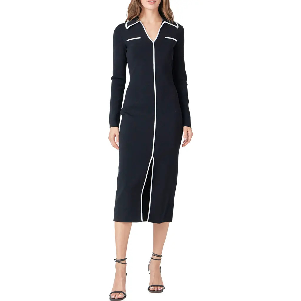 Endless Rose Contrast Trim Long Sleeve Knit Dress in Black at Nordstrom, Size Small | Nordstrom