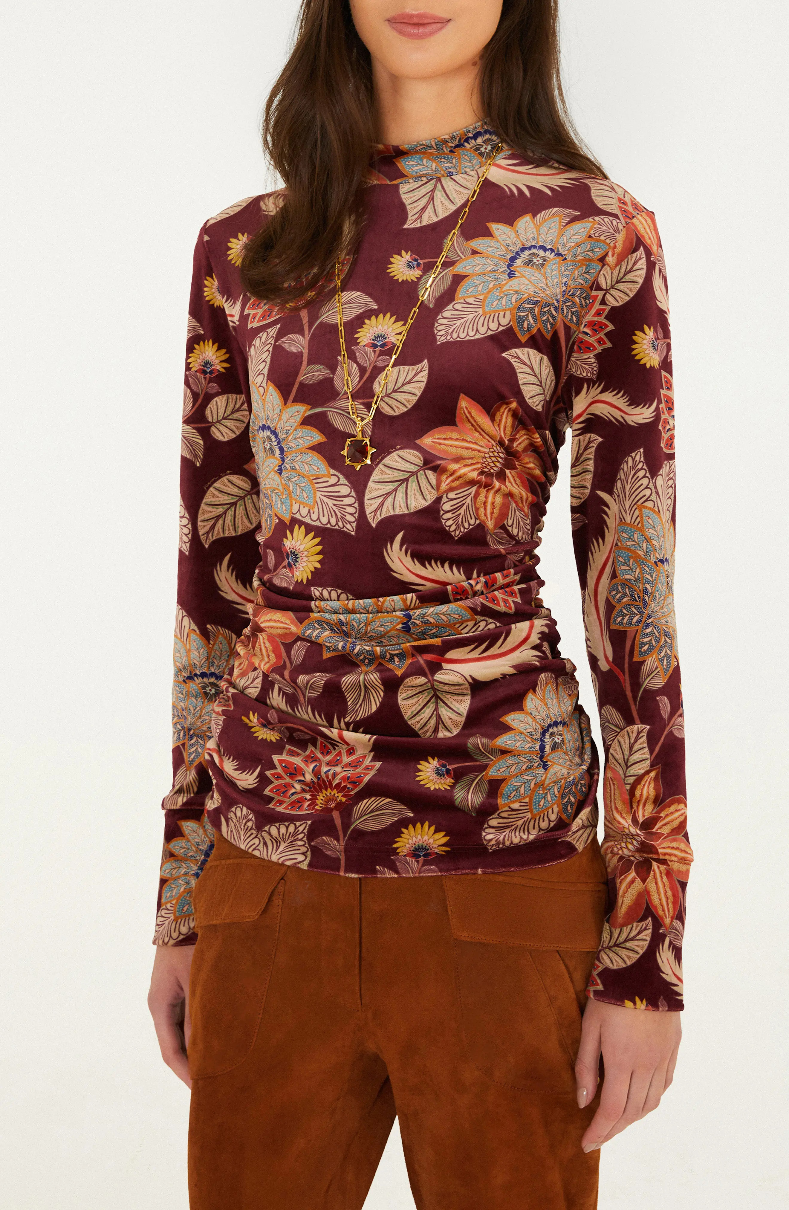FARM Rio Floral Velvet Mock Neck Top (Women) | Nordstrom | Nordstrom