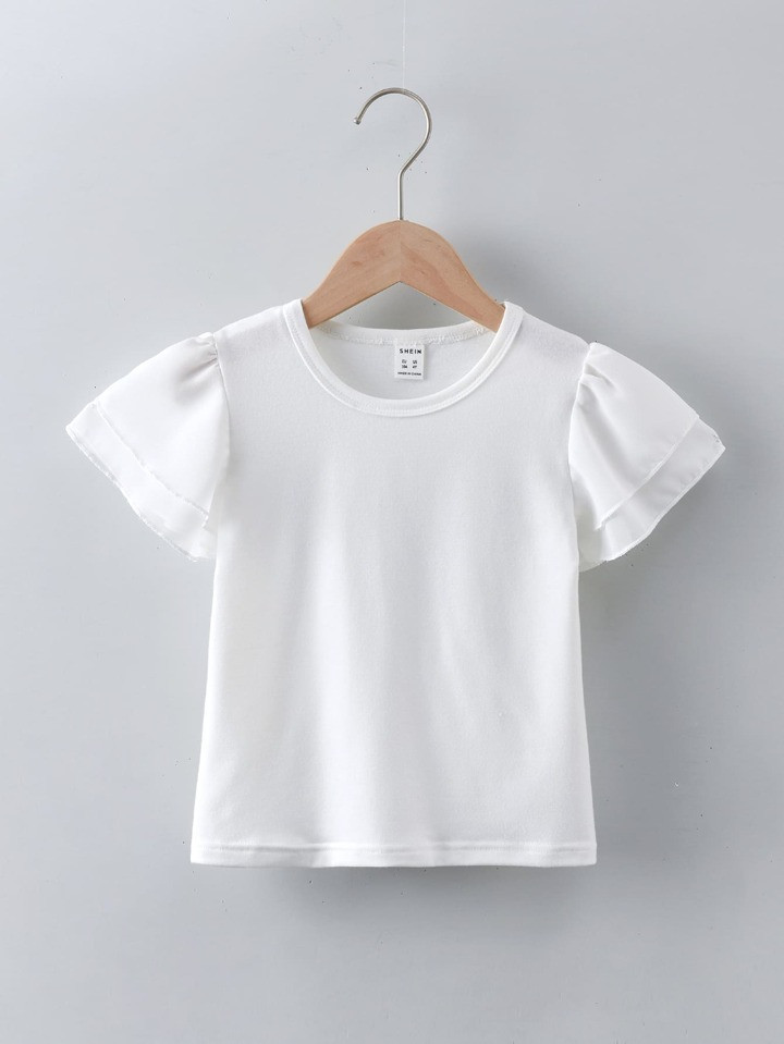SHEIN Kids EVRYDAY Toddler Girls Solid Butterfly Sleeve Tee | SHEIN