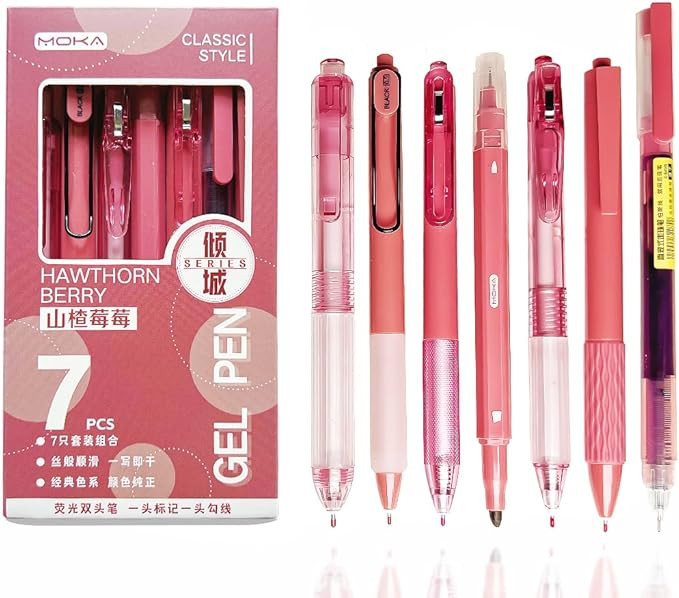 Pink Gel Pens, 6Pcs Cute Pens Gel Ink Pens Retractable Pens and 1Pcs Highlighter 0.5mm Fine Point... | Amazon (US)