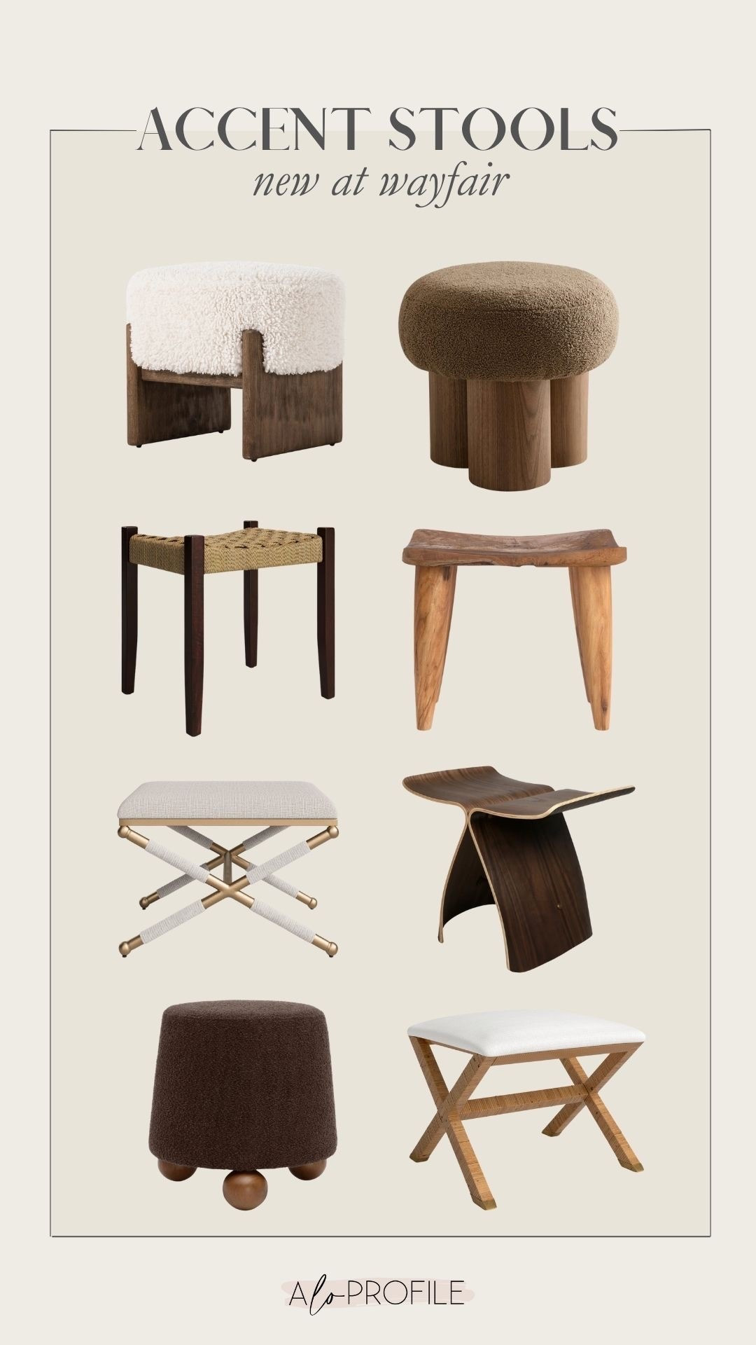 Neutral Accent Stools via Wayfair // entry way furniture, accent stool, home decor, spring decor, spring home decor, living room decor, bedroom decor, accent decor, neutral home decor, bedroom decor
