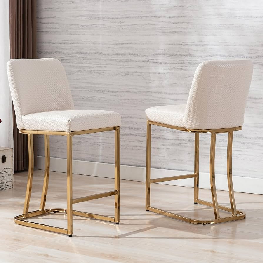 Modern Counter Height Bar Stools Set of 2 Woven Faux Leather Counter Stools with Gold Legs, 24" B... | Amazon (US)