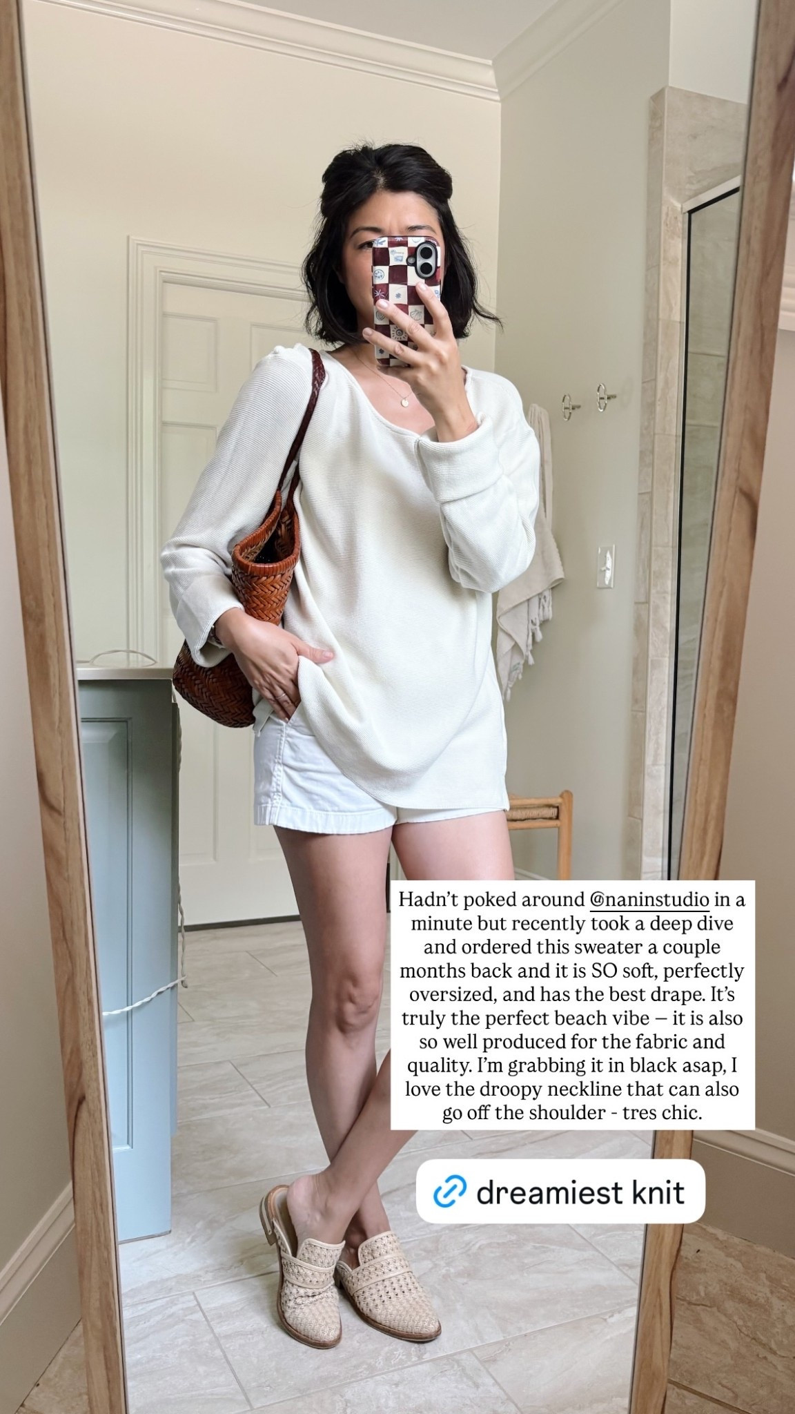 Hadn’t poked around @naninstudio in a minute but recently took a deep dive and ordered this sweater a couple months back and it is SO soft, perfectly oversized, and has the best drape. It’s truly the perfect beach vibe — it is also so well produced for the fabric and quality. I’m grabbing it in black asap, I love the droopy neckline that can also go off the shoulder - tres chic.