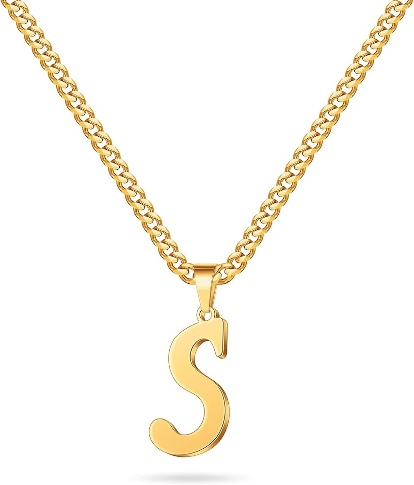 LUXEJEW Gold Cuban Chain Initial Necklaces for Men Letter Pendant Initial Necklace for Men Boys W... | Amazon (US)