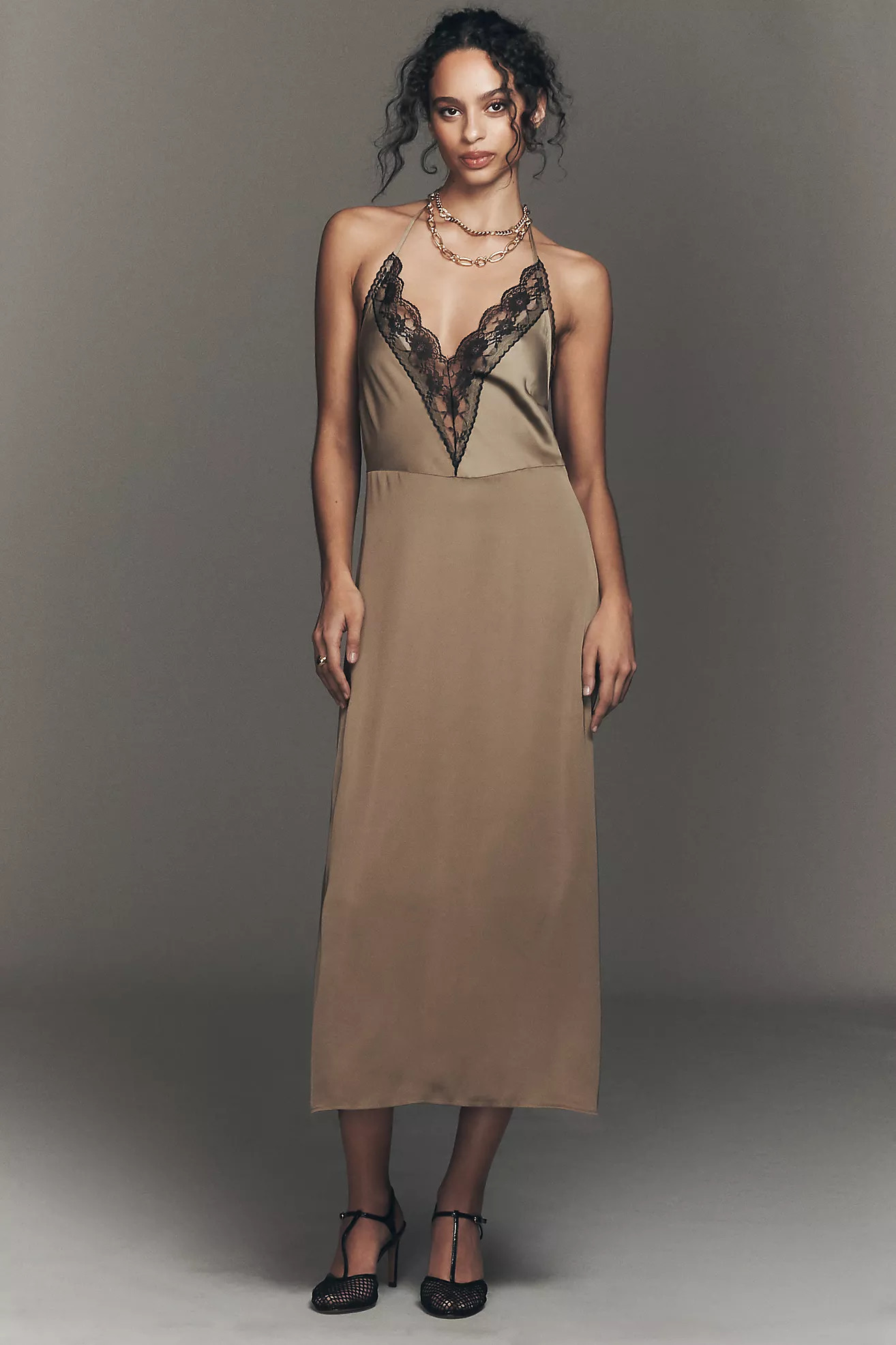 By Anthropologie Lace Halter Midi Slip Dress | Anthropologie (US)
